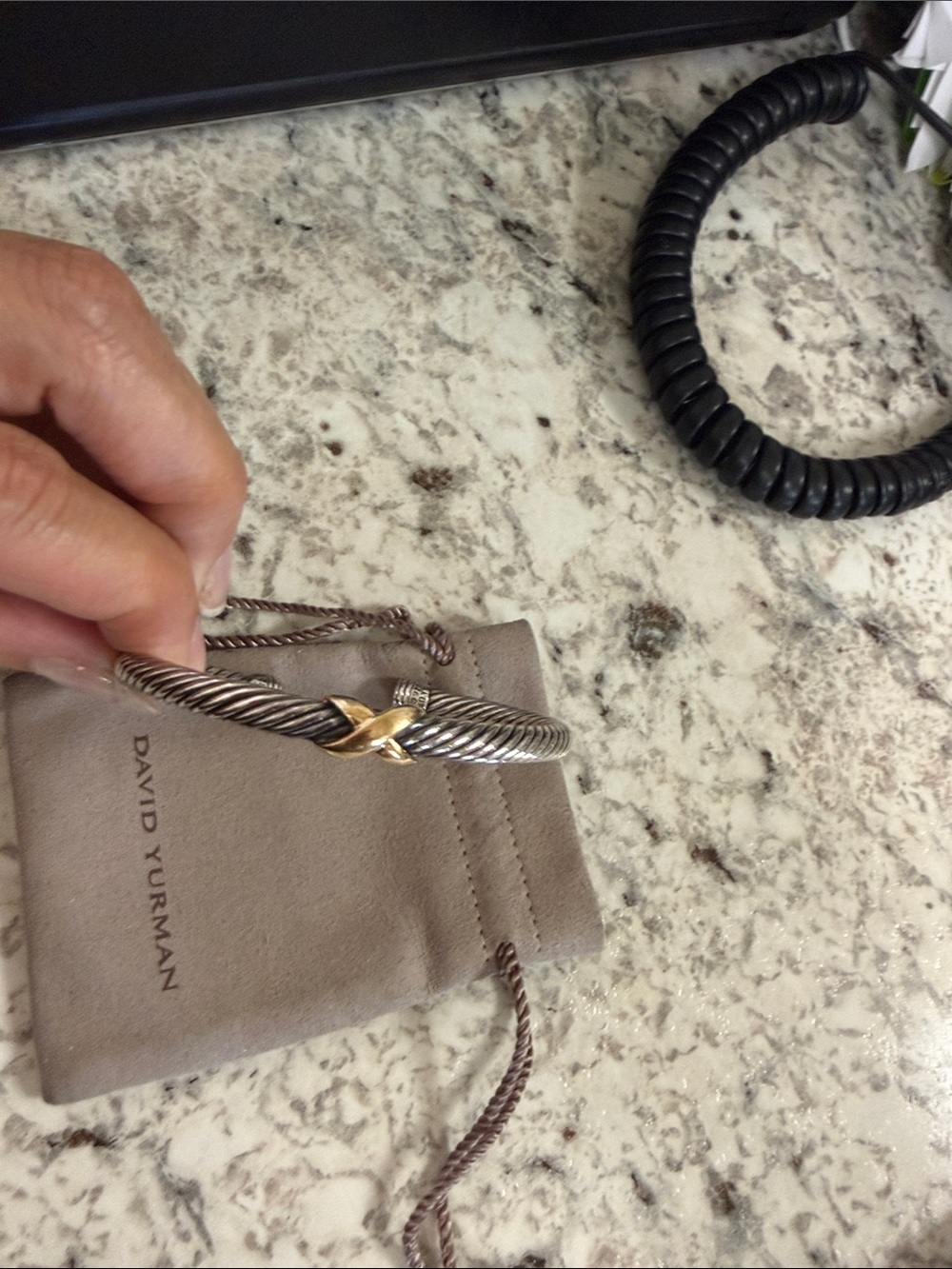 David Yurman Silver Cable Bracelet with Gold X Accent